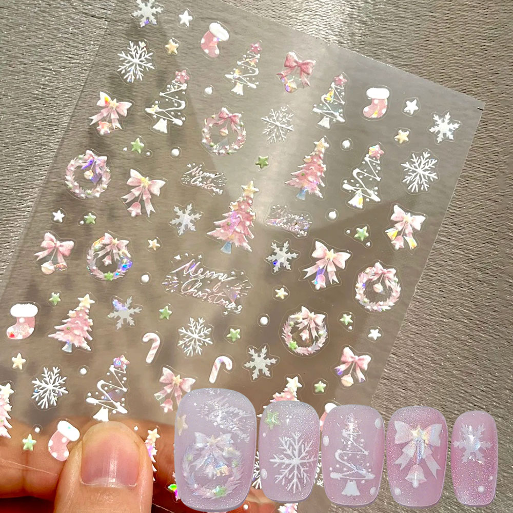 Nail Art Xmas Stickers - 1 szt. Aurora Różowe Naklejki na