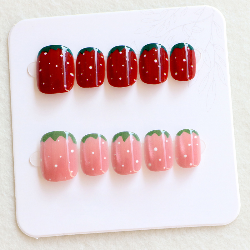 Nail Art Strawberry - 10 szt. Damskie modne, urocze paznokcie