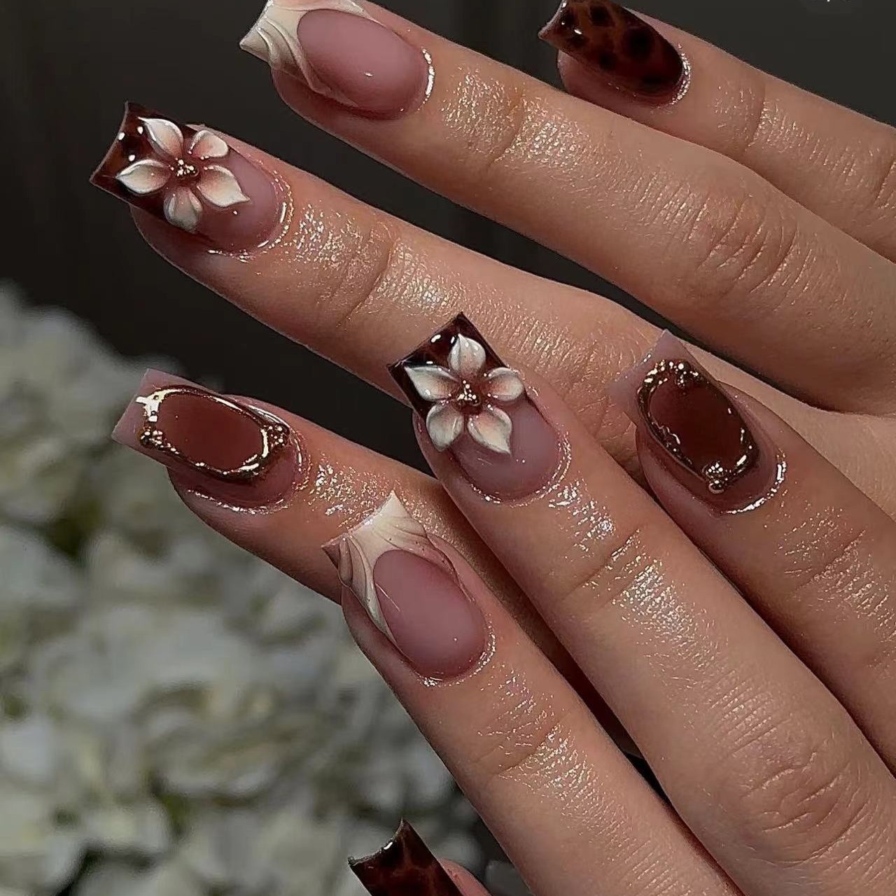 Nail Art Press On - Krótkie kwadratowe sztuczne paznokcie dla kobiet,