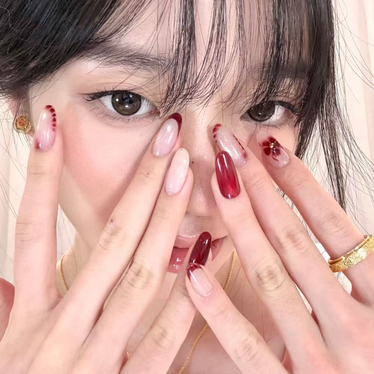 10 szt. Ręcznie Robione Owalne – Nail Art Red Wine Cat Eye recenzja i cena